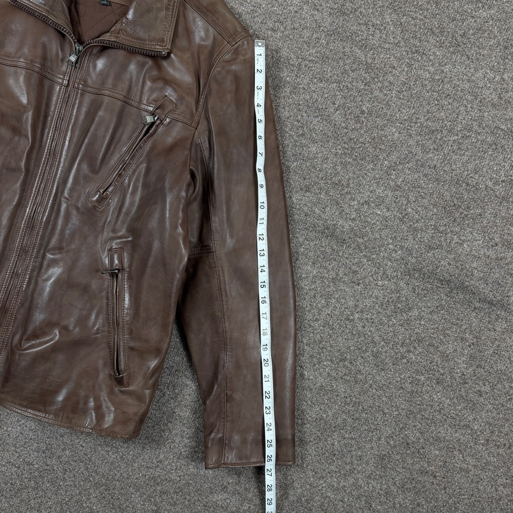 VTG Marc New York Brown Genuine Leather Harrington Jacket Men’s L Full Zip Coat - Picture 11 of 16